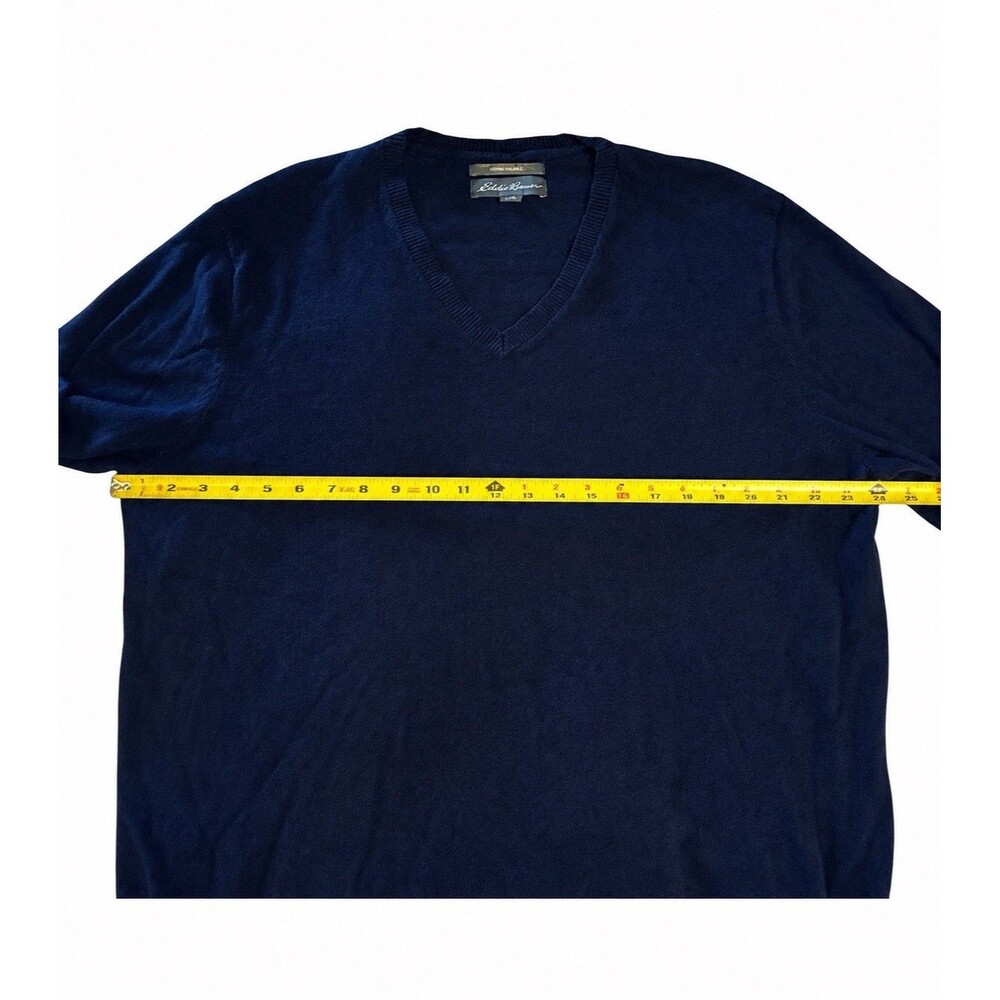 Eddie Bauer Sweater Mens XL Blue Cotton Cashmere Blend V Neck Knit Pullover - Picture 5 of 13